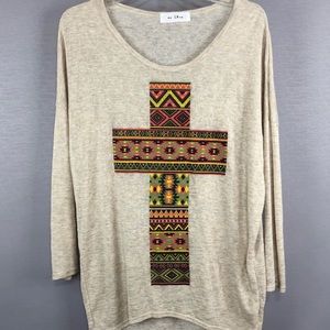 My LAnd Southwestern Cross Tunic Tee Shirt. SZ SM